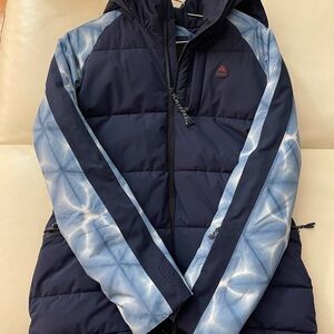 Burton Blue and Black Quilted Puffer Jacket with High Collar